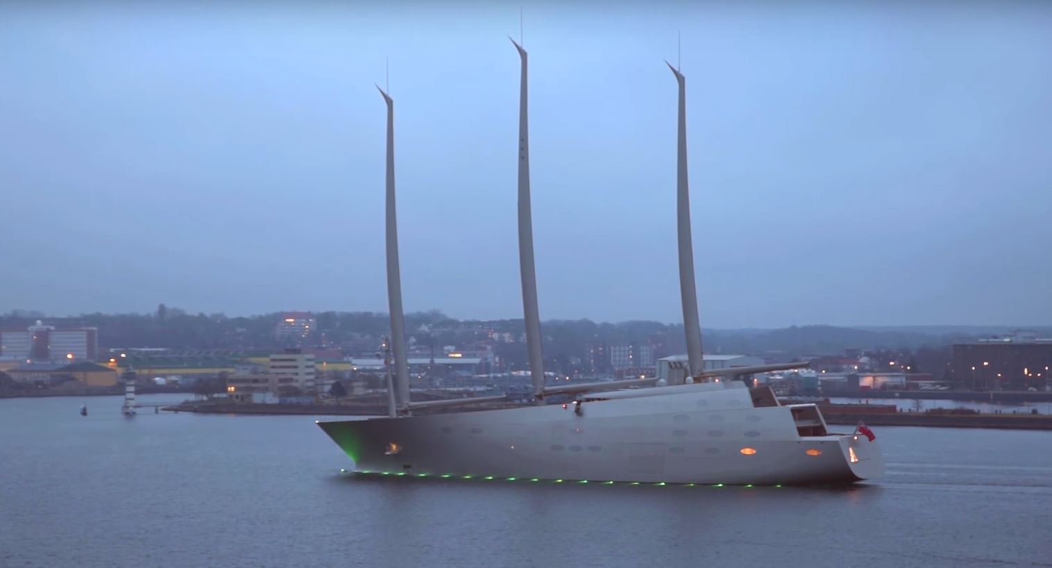Russian billionaire’s mammoth £360 million ‘Sailing Yacht A’ superyacht with masts taller than Big Ben dwarves tankers as it pulls into Gibraltar after a week of sea trials.