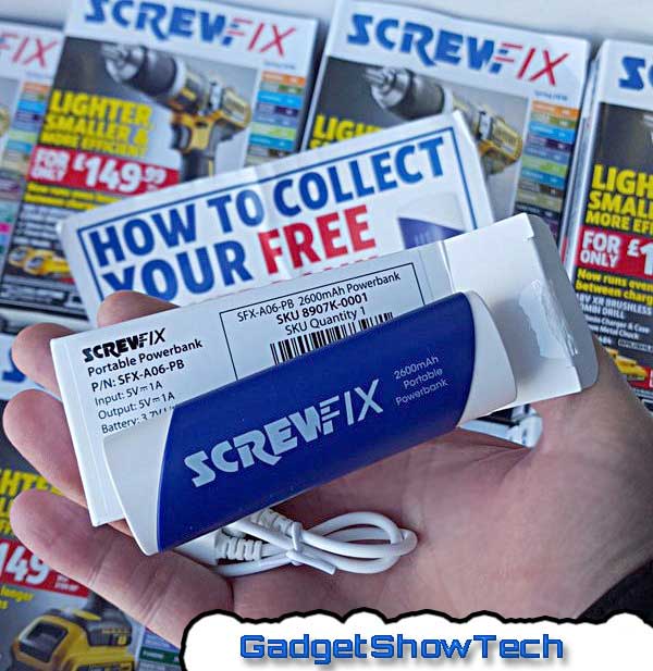Free screwfix Portable powerbank collect instore March 2016