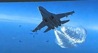 Video footage shows Russian Su-27 fighter jet hit U.S. Air Force MQ-9 drone over Black Sea